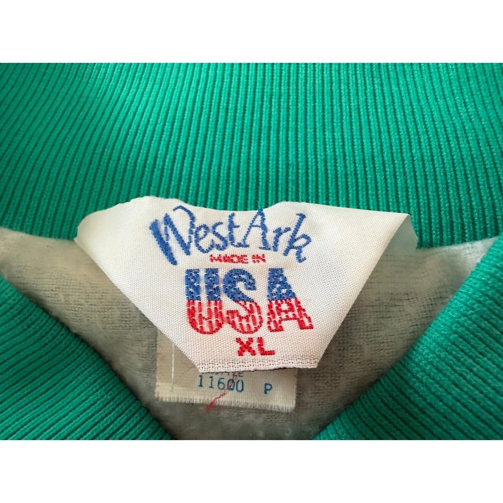 Vintage WestArk Bowling Jacket XL Teal Satin Bomber 1994 Champion Made in USA